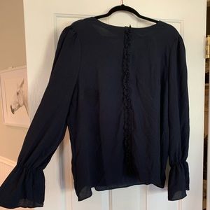 Navy blue peasant Blouse with ruffle detail